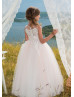 Ivory Lace Tulle Button Back Flower Girl Dress